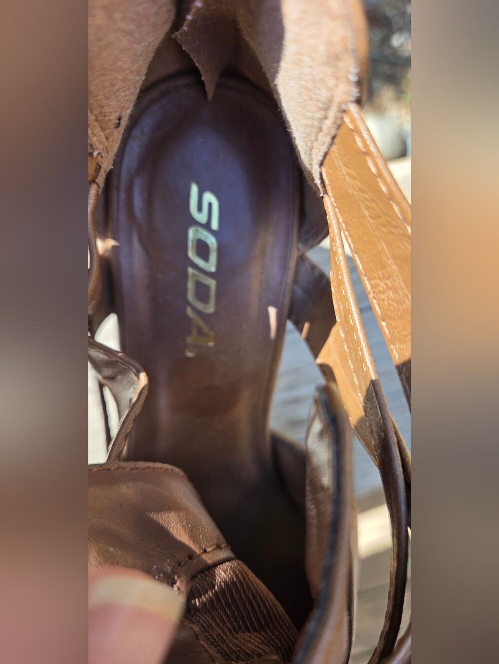 Soda Tan/brown Strappy Ankle Booties Sz8 - Picture 4 of 5